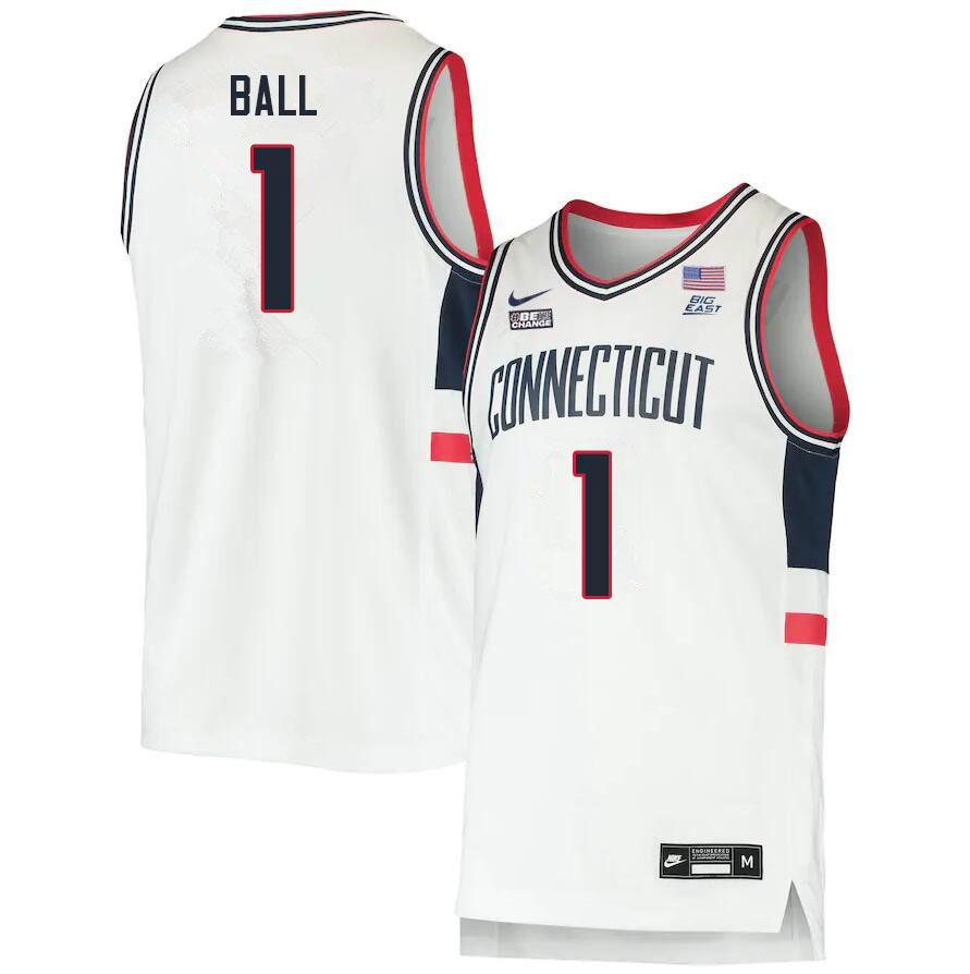 Men #1 Solomon Ball Uconn Huskies College 2022-23 Basketball Stitched Jerseys Stitched Sale-White - Click Image to Close